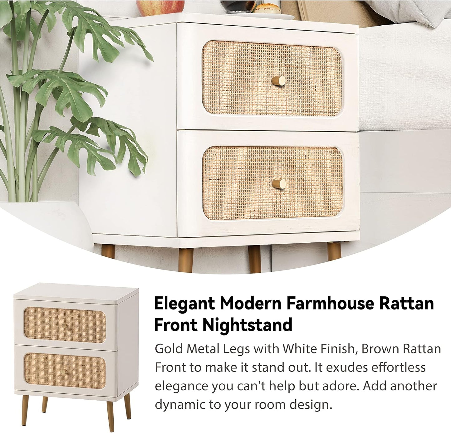 Wicker Rattan Chest of Drawers, 3-Drawer Dresser
