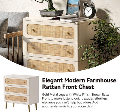 Wicker Rattan Chest of Drawers, 3-Drawer Dresser