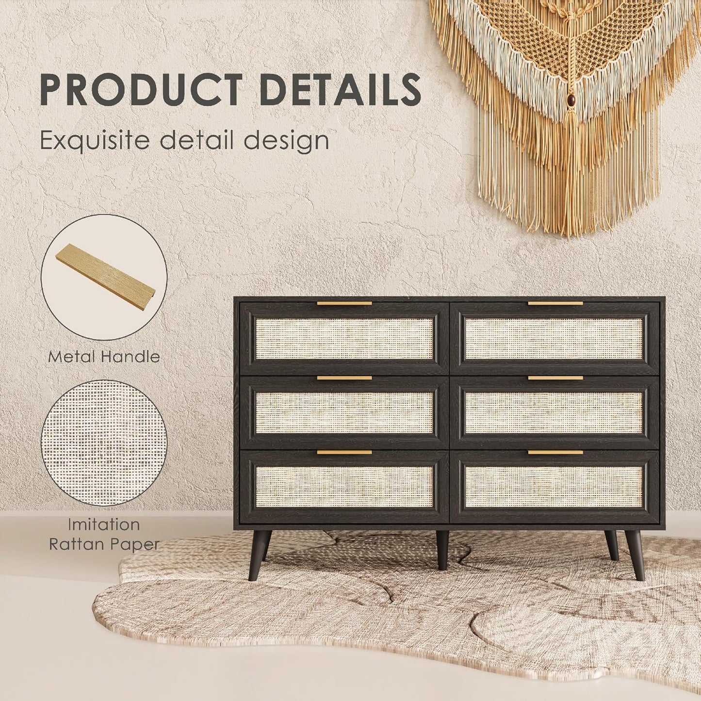 Dresser for Bedroom,47.2" Wide 6 Drawer Double Dresser