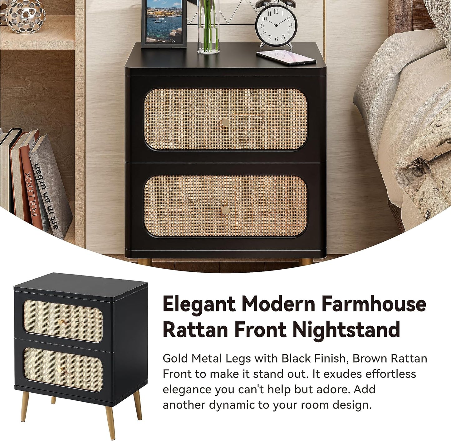 Wicker Rattan Chest of Drawers, 3-Drawer Dresser