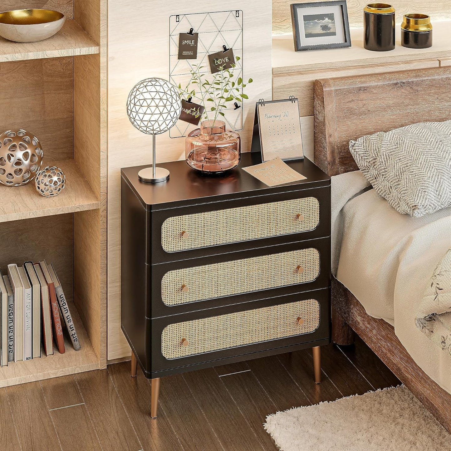 Wicker Rattan Chest of Drawers, 3-Drawer Dresser