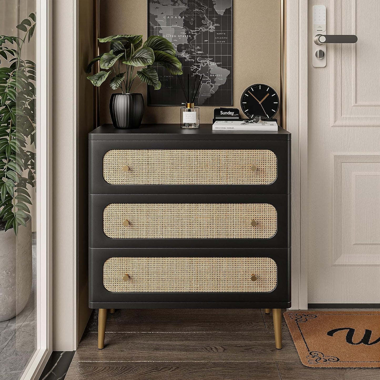 Wicker Rattan Chest of Drawers, 3-Drawer Dresser