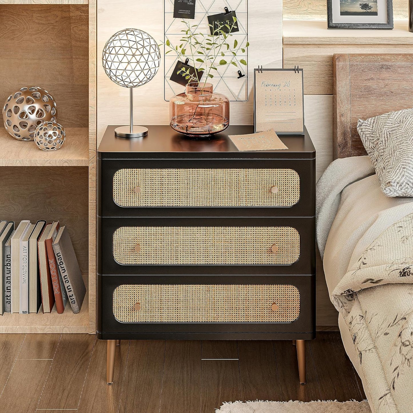 Wicker Rattan Chest of Drawers, 3-Drawer Dresser